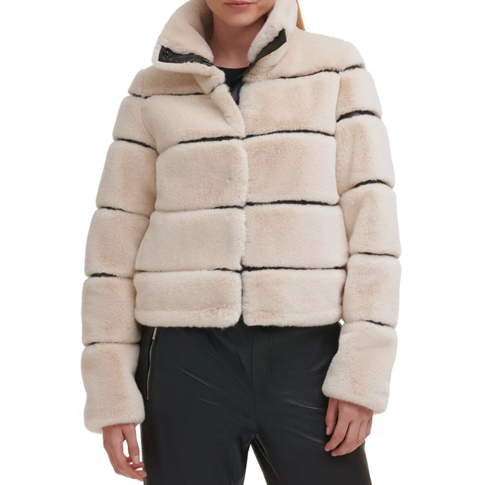 NWOT KARL LAGERFELD Faux-Leather & Faux Fur Jacket
